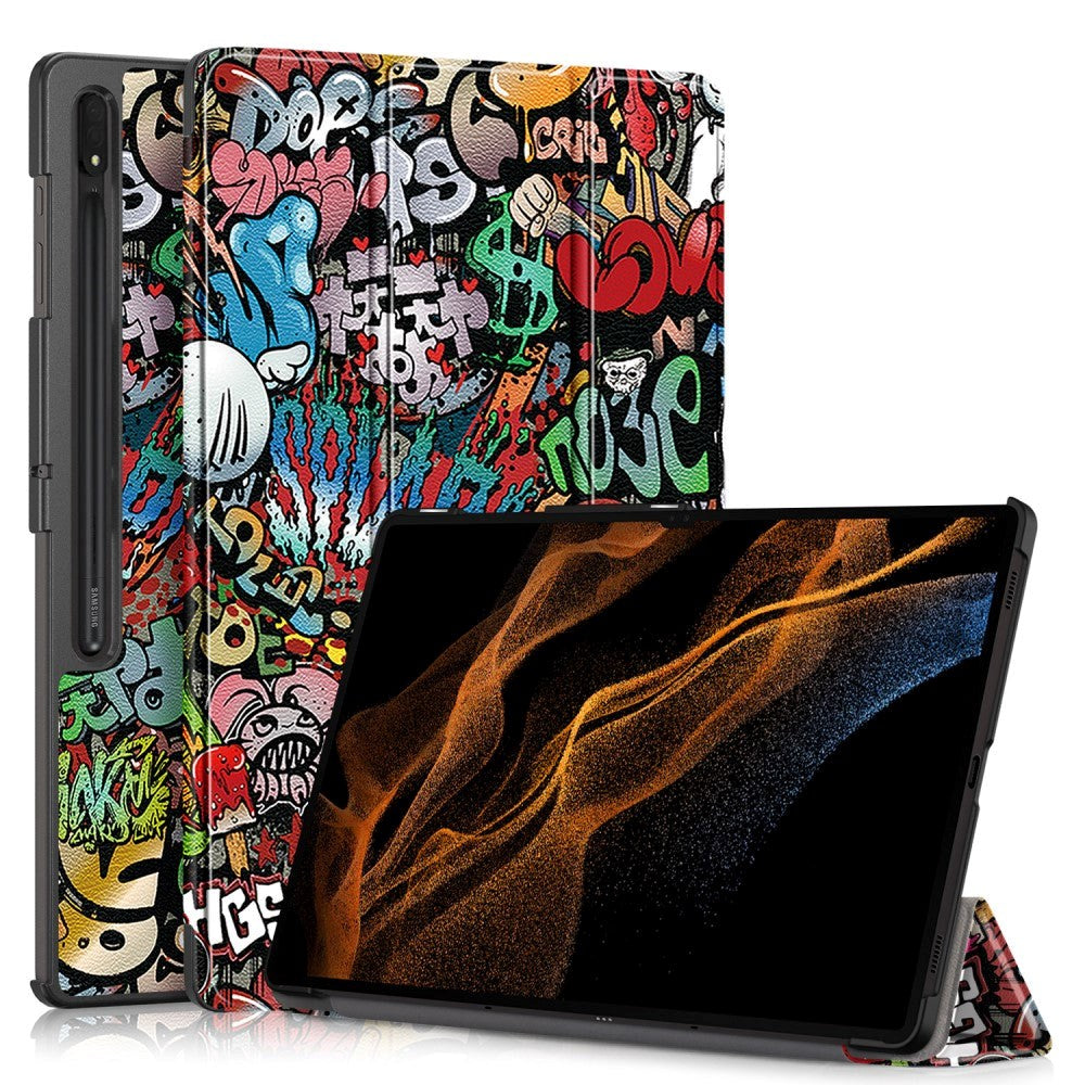 Samsung Tab S9 Ultra Tri-Fold Læder Flip Cover m. Standerfunktion - Graffiti