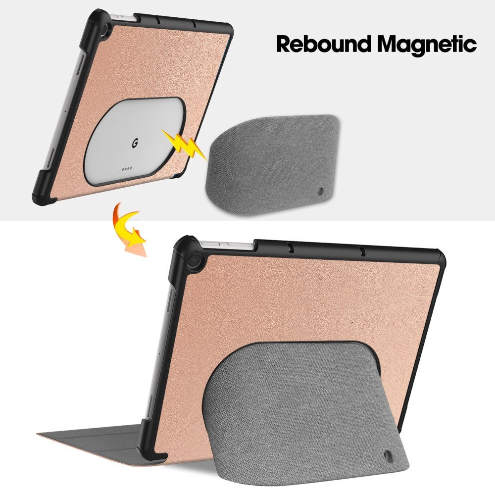 Google Pixel Tablet Tri-fold Læder Flip Cover m. Vågeblus Funktion - Rose Gold