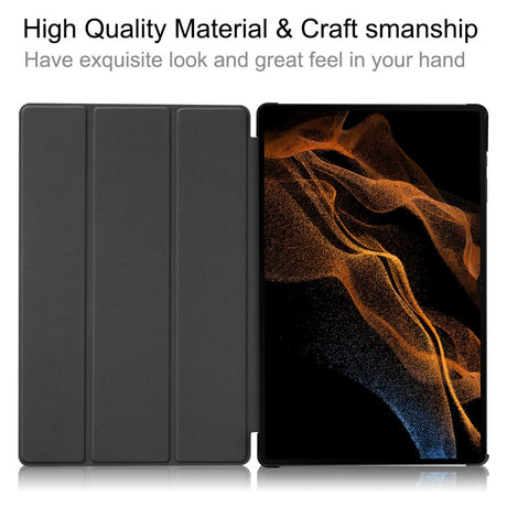 Samsung Galaxy Tab S9 Ultra Tri-Fold Læder Flip Cover m. Standerfunktion - Sort