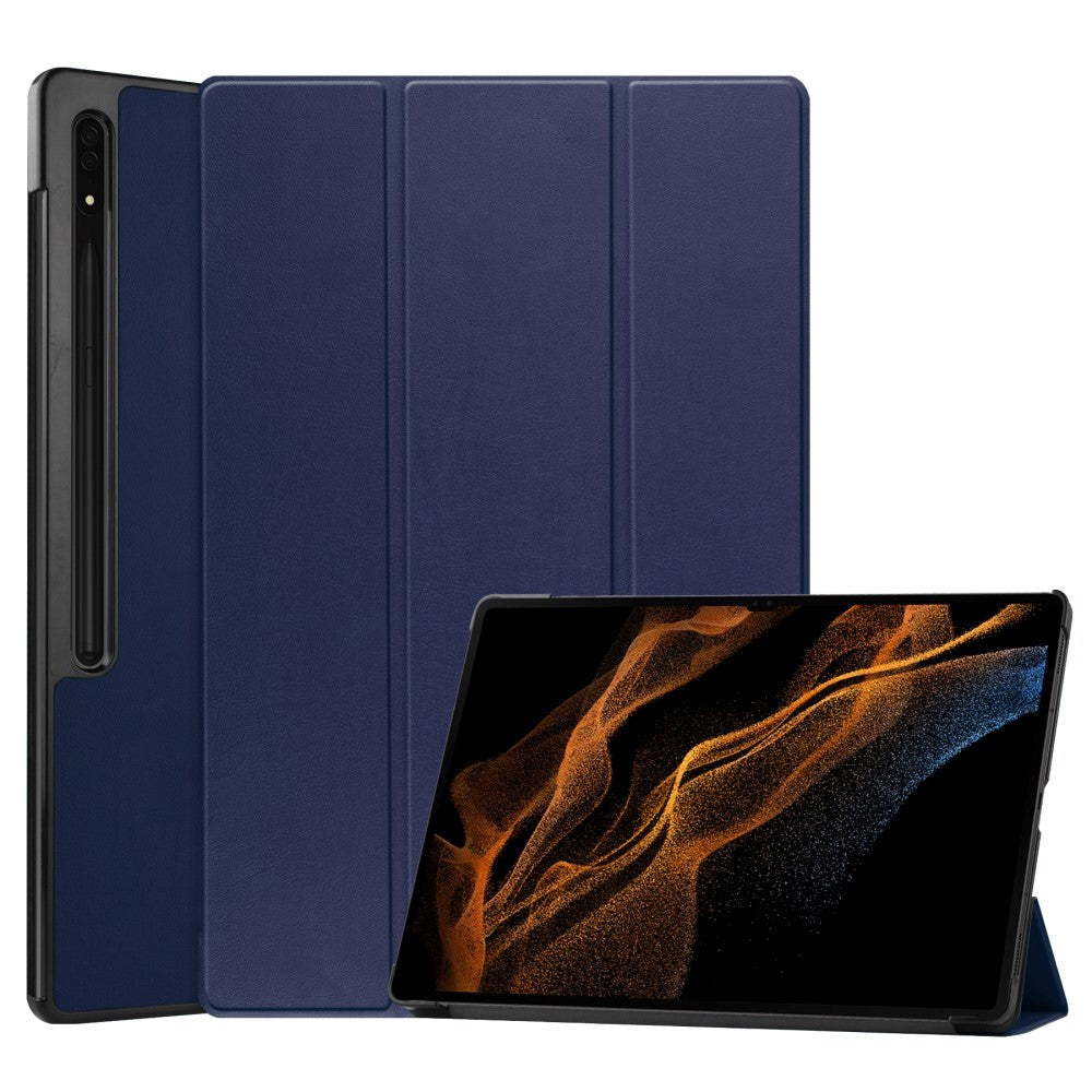 Samsung Galaxy Tab S9 Ultra Tri-Fold Læder Flip Cover m. Standerfunktion - Blå