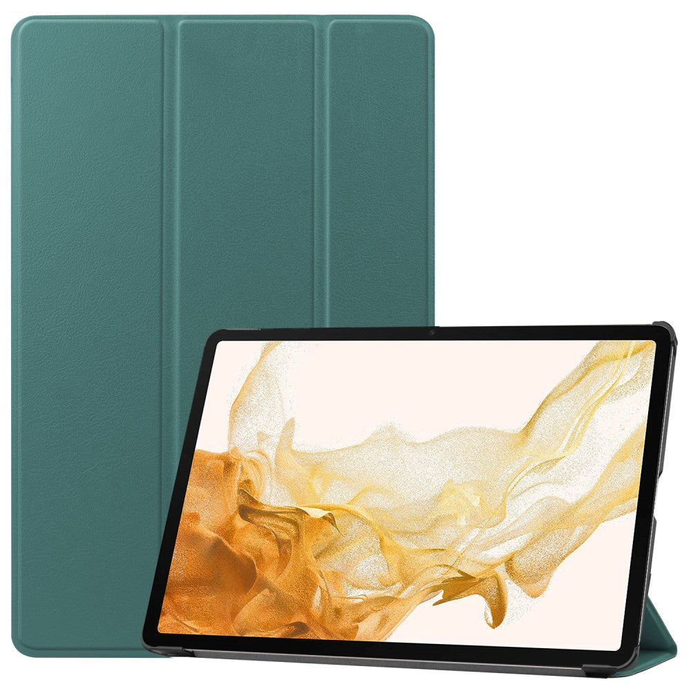 Samsung Galaxy Tab S9+ (Plus) Tri-Fold Læder Flip Cover m. Pencil Holder - Mørkegrøn