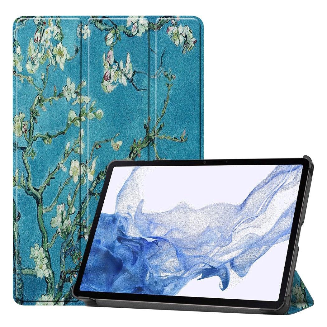 Samsung Galaxy Tab S9 Imiteret Læder Flip Cover - Blomstergrene