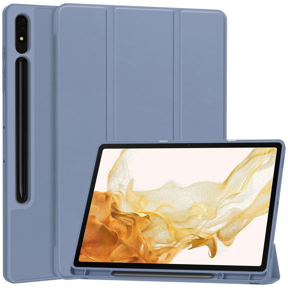 Samsung Galaxy Tab S9+ (Plus) Magnetisk Tri-Fold Læder Flip Cover m. Pencil Holder - Blå