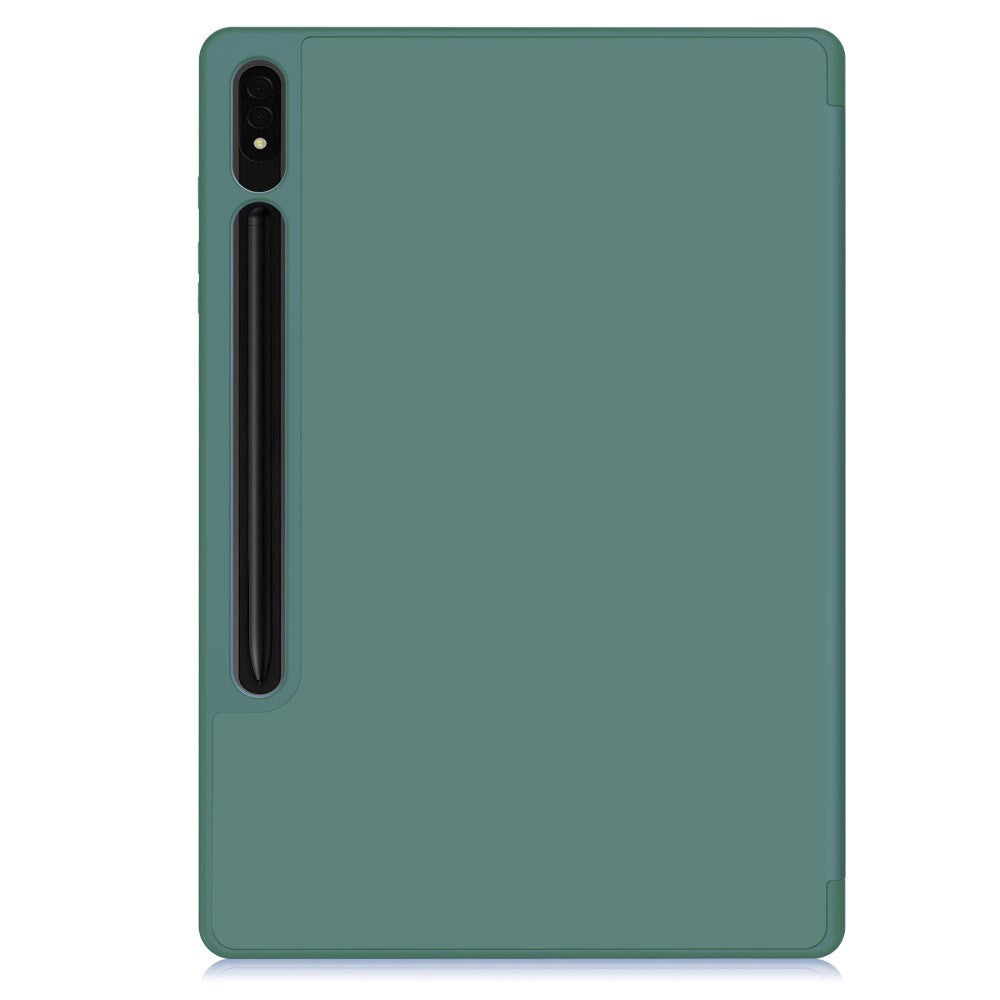 Samsung Galaxy Tab S9+ (Plus) Magnetisk Tri-Fold Læder Flip Cover m. Pencil Holder - Mørkegrøn