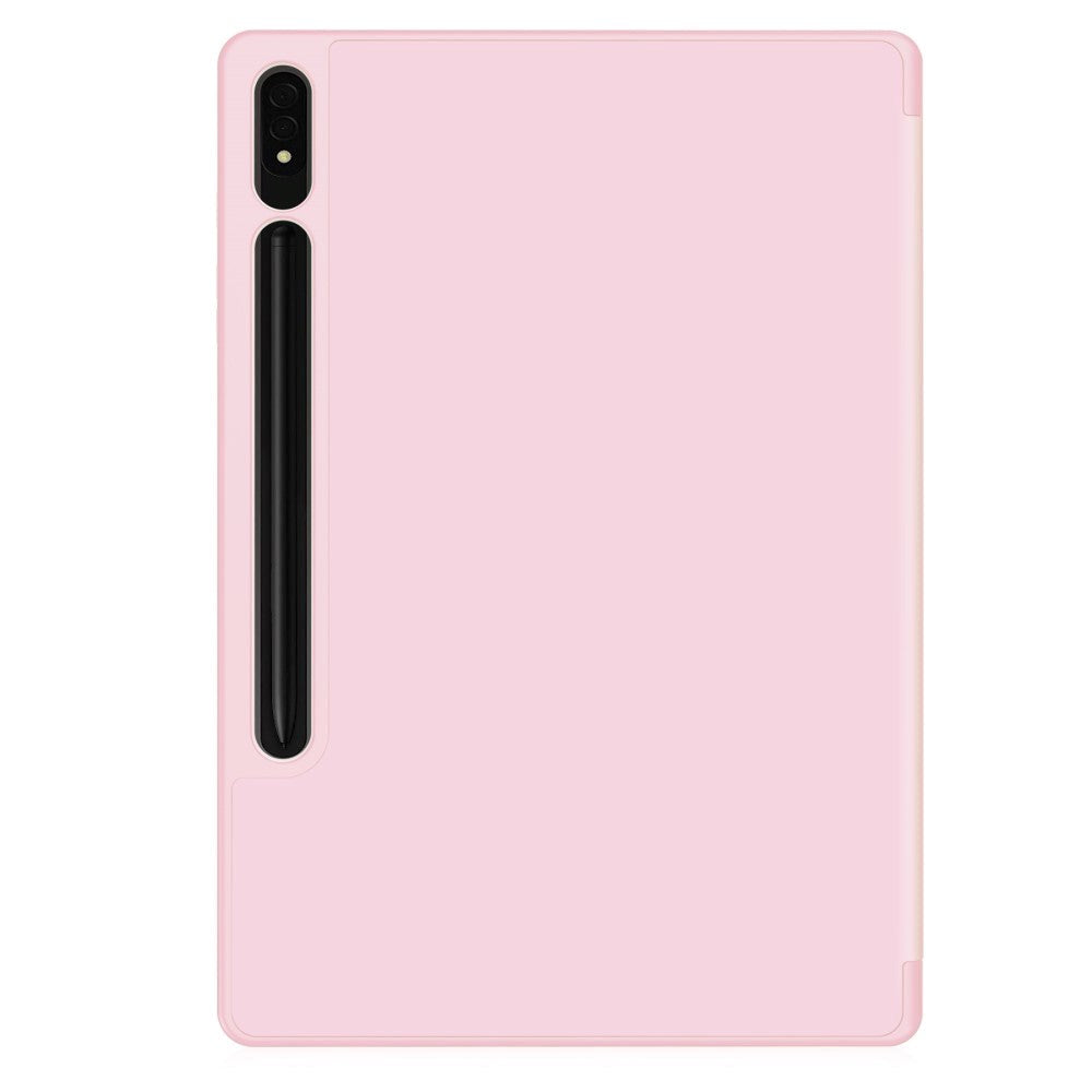 Samsung Galaxy Tab S9+ (Plus) Magnetisk Tri-Fold Læder Flip Cover m. Pencil Holder - Lyserød