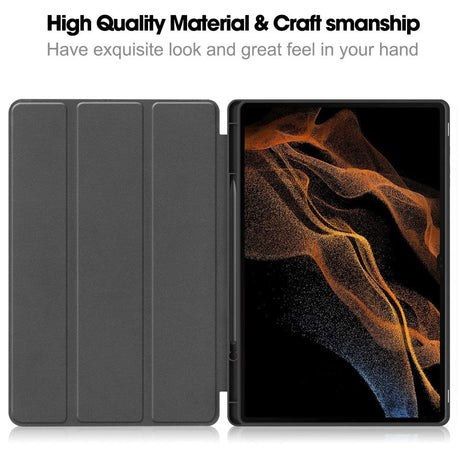 Samsung Galaxy Tab S9 Ultra Tri-Fold Læder Flip Cover m. Standerfunktion & Pencil Holder - Sort