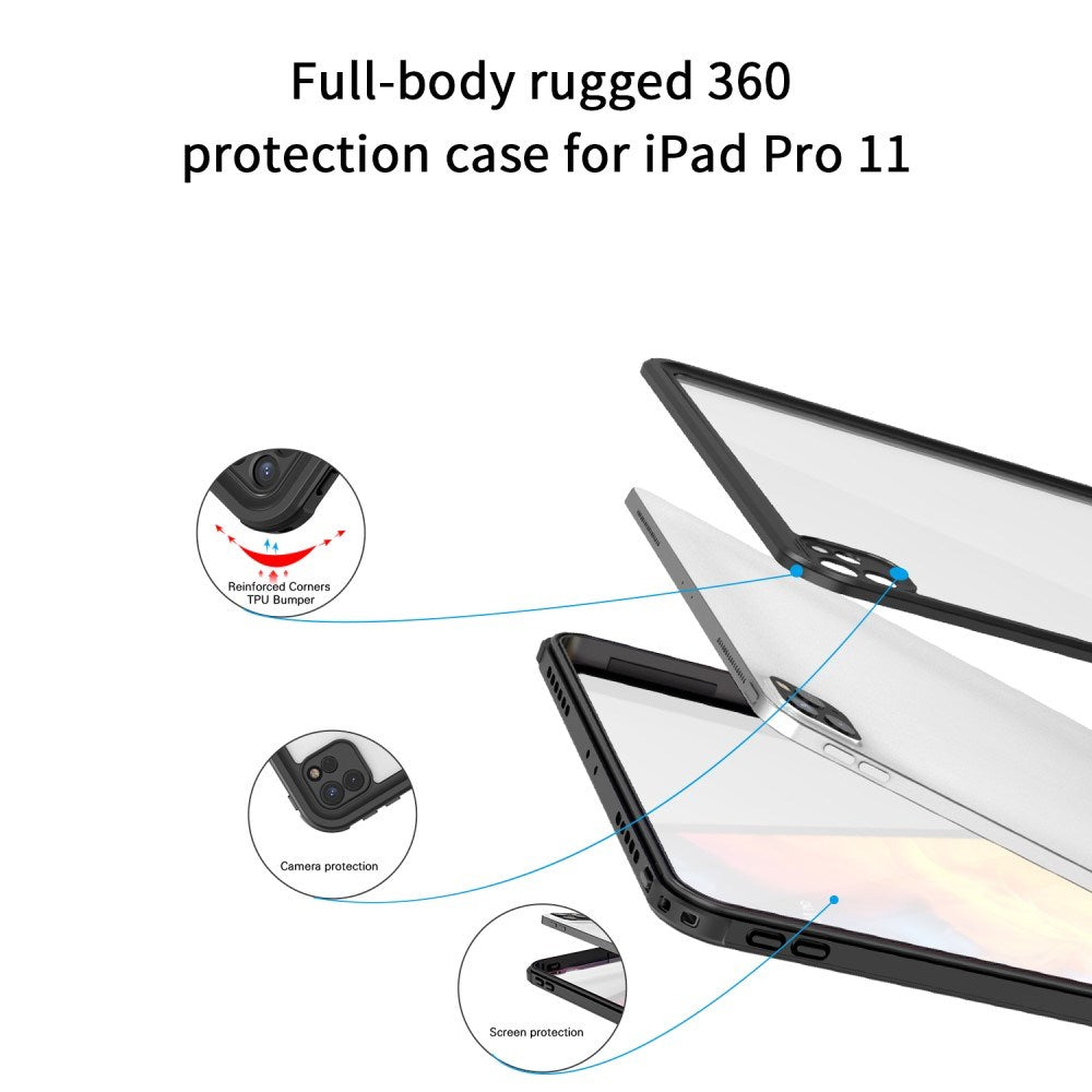 iPad Pro 11" (2022 / 2021 / 2020 / 2018) Vandtæt Cover m. skærmbeskyttelse - Gennemsigtig / Sort