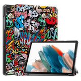 Samsung Galaxy Tab A9 Tri-Fold Kunstlæder Flip Cover m. Vågeblus Funktion - Graffiti