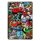 Samsung Galaxy Tab A9 Tri-Fold Kunstlæder Flip Cover m. Vågeblus Funktion - Graffiti