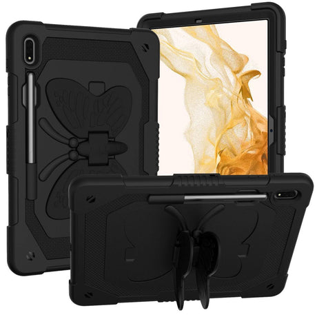 Samsung Galaxy Tab S9+ (Plus) Butterfly Kickstand Børne Cover m. Skulderstrop - Sort