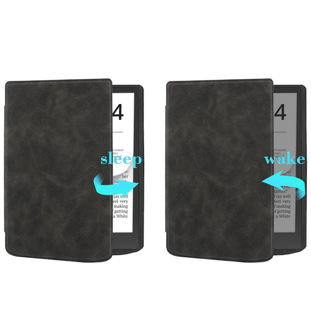 PocketBook InkPad 4 Læder Flip Cover m. Vågeblus Funktion - Sort