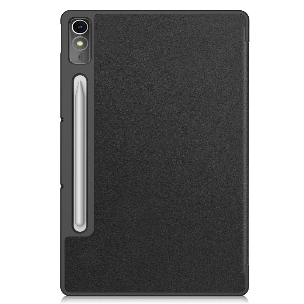 Lenovo Tab P12 Magnetisk Tri-Fold Læder Flip Cover m. Pencil Holder - Sort