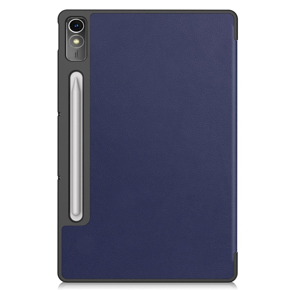 Lenovo Tab P12 Magnetisk Tri-Fold Læder Flip Cover m. Pencil Holder - Mørkeblå