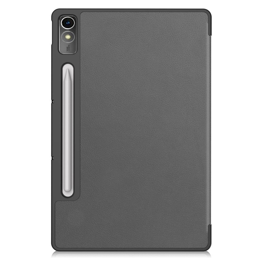 Lenovo Tab P12 Magnetisk Tri-Fold Læder Flip Cover m. Pencil Holder - Grå