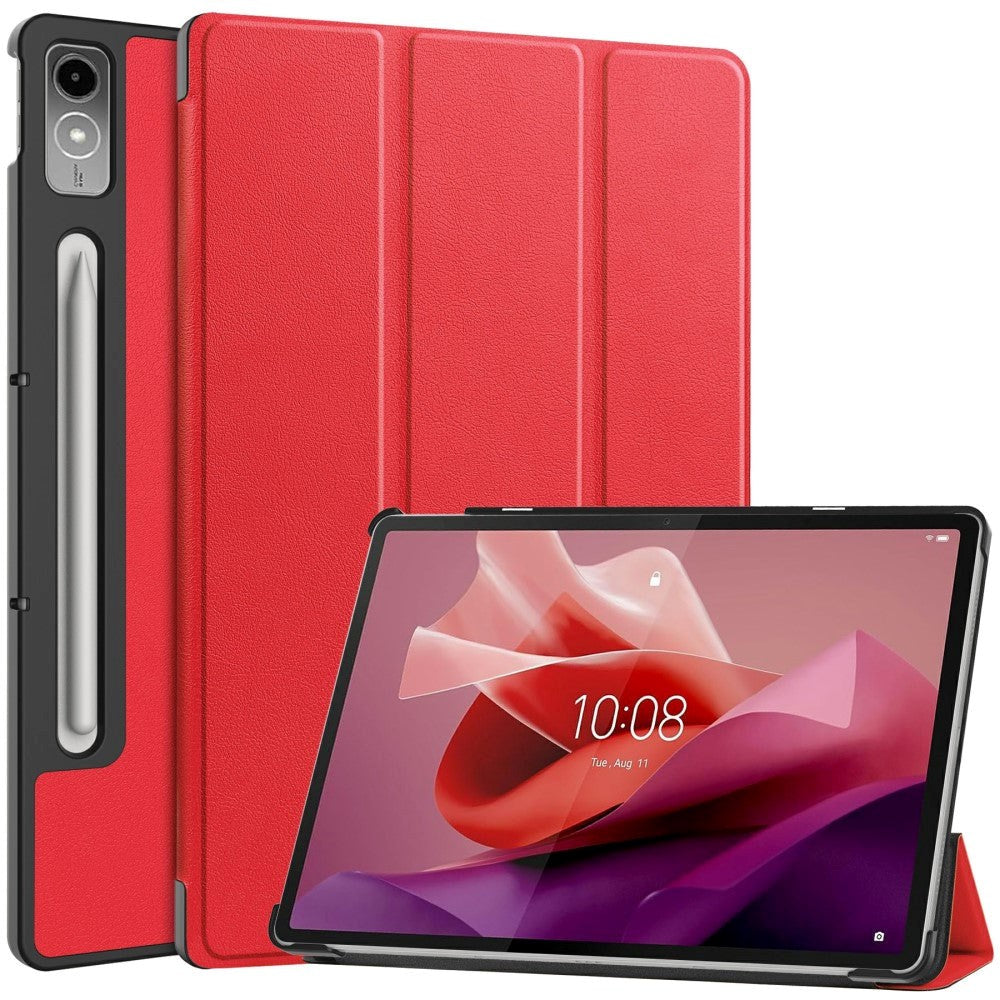 Lenovo Tab P12 Magnetisk Tri-Fold Læder Flip Cover m. Pencil Holder - Rød