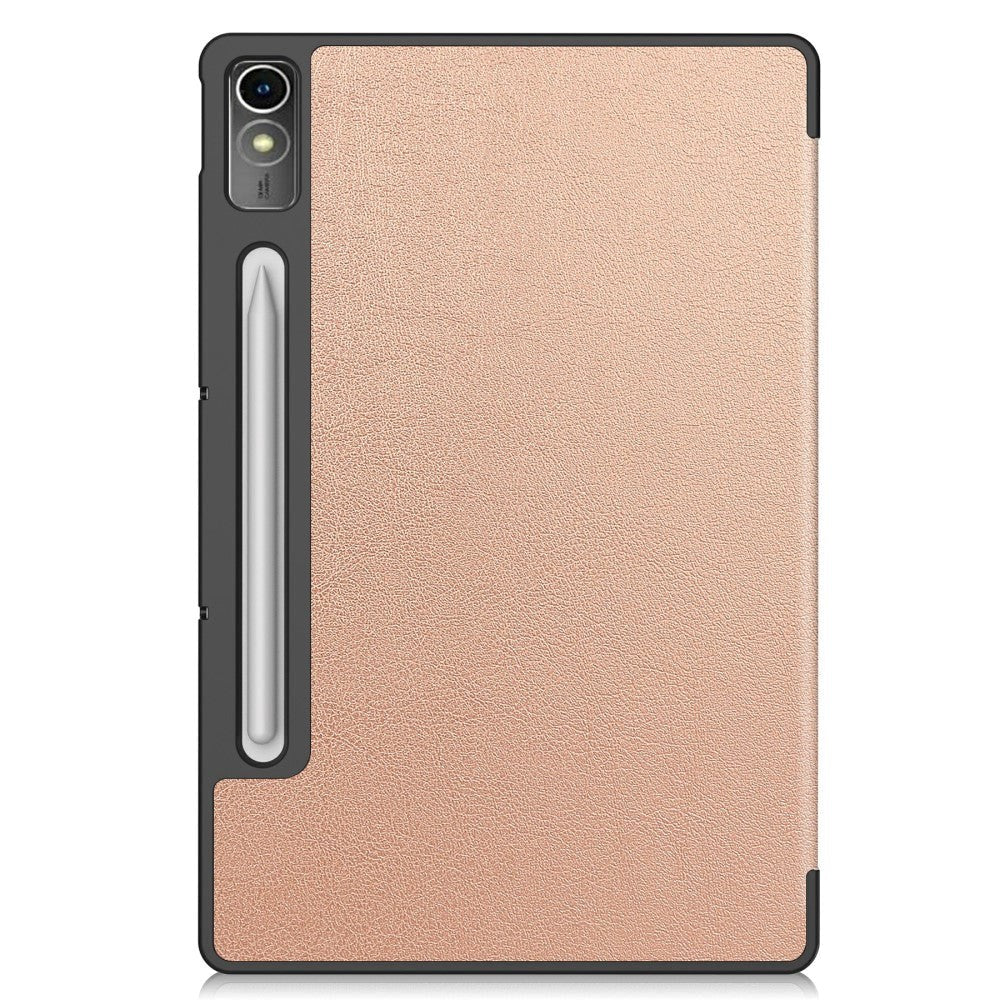 Lenovo Tab P12 Magnetisk Tri-Fold Læder Flip Cover m. Pencil Holder - Rose Gold