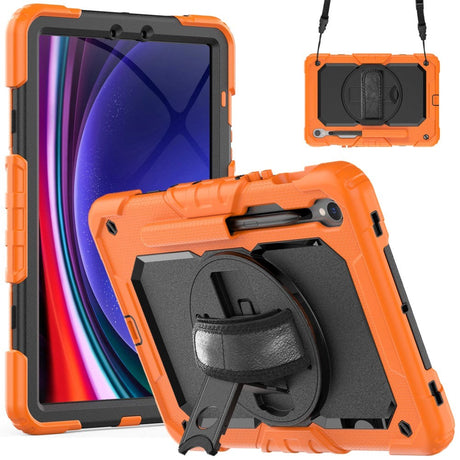 Samsung Galaxy Tab S9 Håndværker Bagside Cover m. Beskyttelsesfilm, Håndholder & Skulderstrop - Orange / Sort