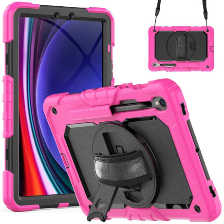 Samsung Galaxy Tab S9 Håndværker Bagside Cover m. Beskyttelsesfilm, Håndholder & Skulderstrop - Pink / Sort