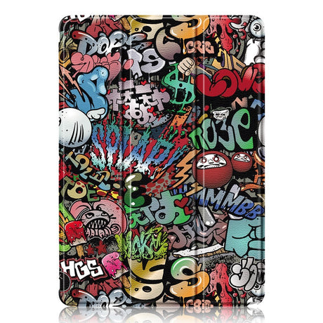 Samsung Tab S9+ (Plus) Tri-Fold Kunstlæder Flip Cover m. Pen Holder - Gennemsigtig / Graffiti