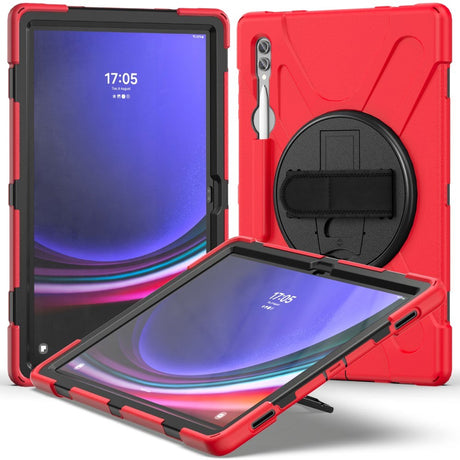 Samsung Galaxy Tab S9 Ultra / S8 Ultra Håndværker Bagside Cover m. Håndholder, Kickstand & Pencil Holder - Rød / Sort