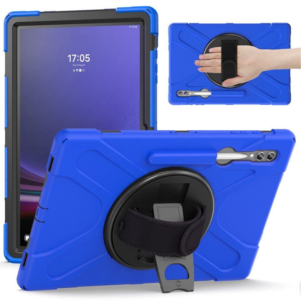 Samsung Galaxy Tab S9 Ultra / S8 Ultra Håndværker Bagside Cover m. Håndholder, Kickstand & Pencil Holder - Blå / Sort