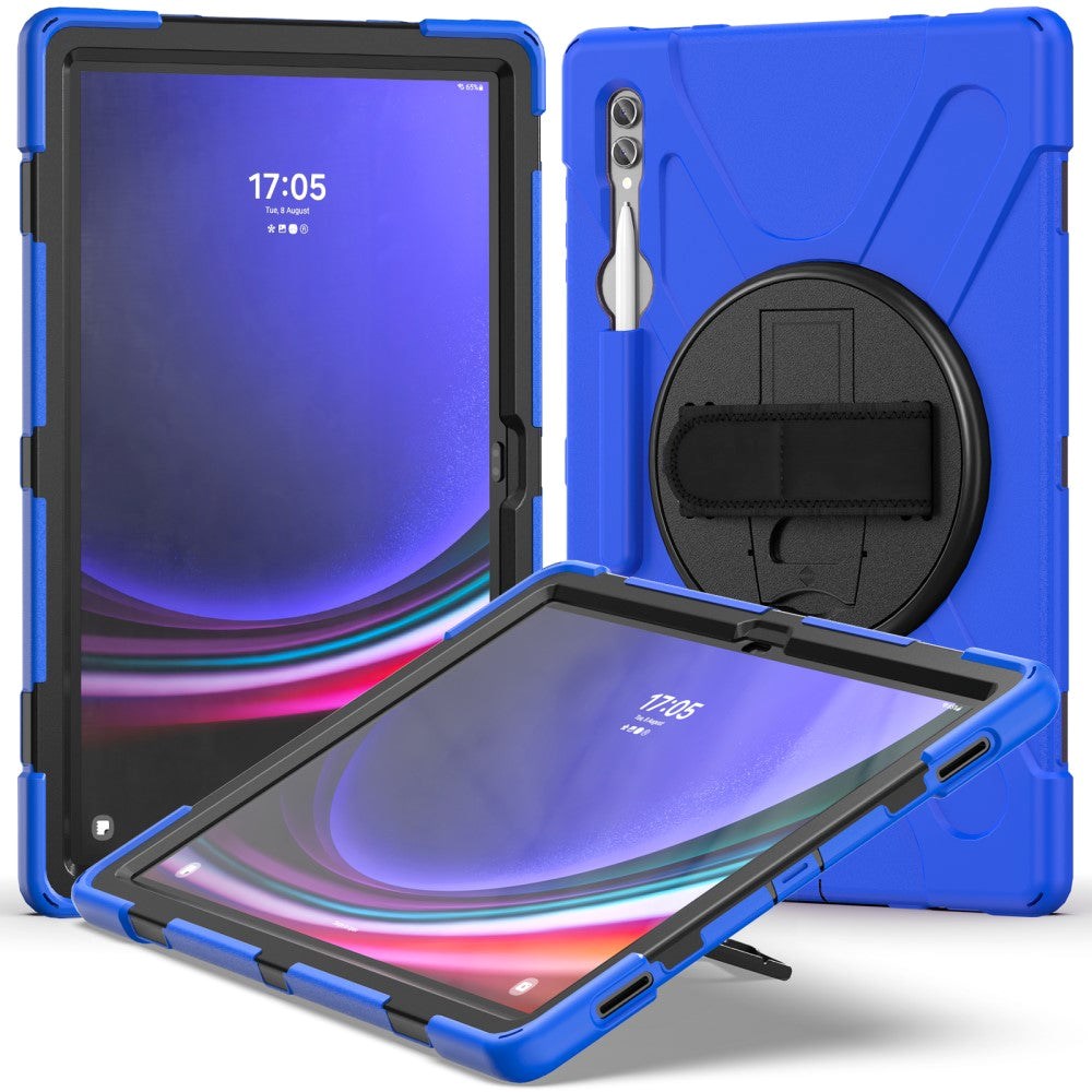 Samsung Galaxy Tab S9 Ultra / S8 Ultra Håndværker Bagside Cover m. Håndholder, Kickstand & Pencil Holder - Blå / Sort