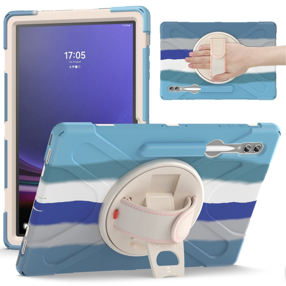 Samsung Galaxy Tab S9 Ultra / S8 Ultra Håndværker Bagside Cover m. Håndholder, Kickstand & Pencil Holder - Multi / Blå