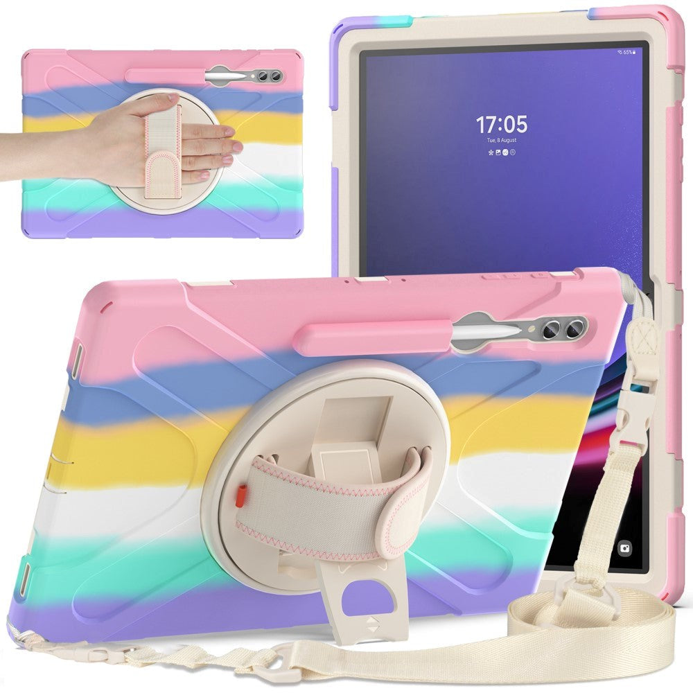 Samsung Galaxy Tab S9 Ultra / S8 Ultra Håndværker Bagside Cover m. Håndholder, Kickstand, Pencil Holder & Skulderstrop - Multi