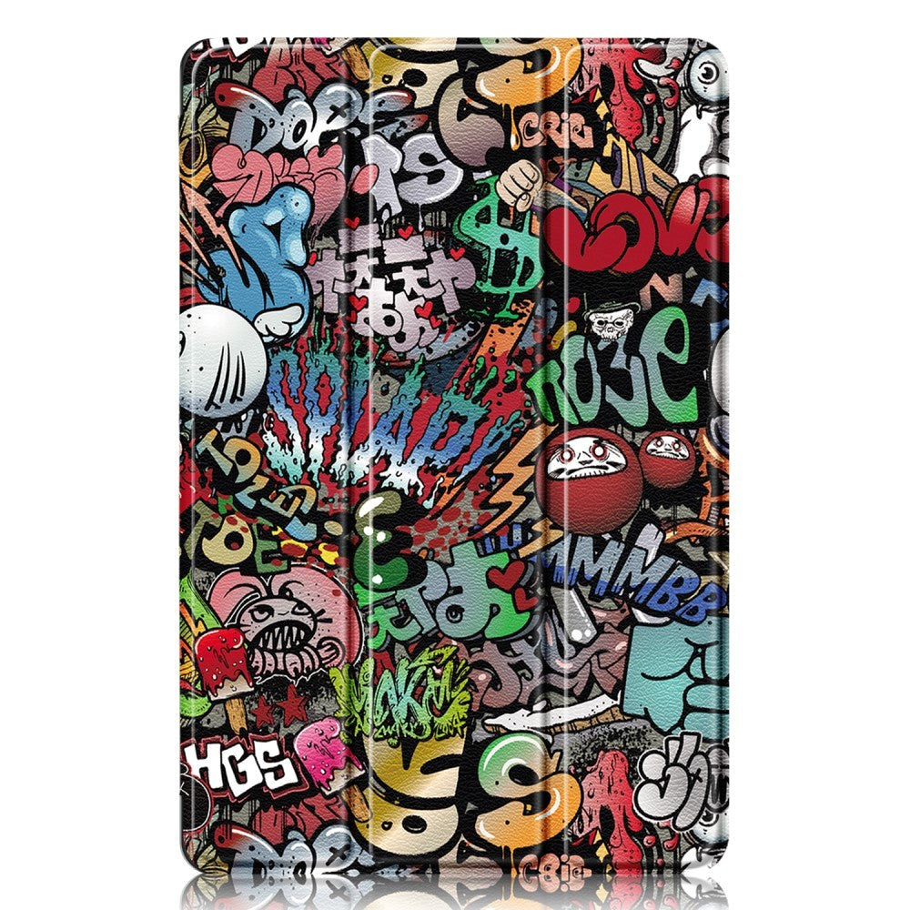 Lenovo Tab P12 Tri-Fold Kunstlæder Flip Cover m. Pen Holder - Graffiti