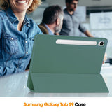 Samsung Galaxy Tab S9 FE Magnetisk Tri-Fold Læder Flip Cover m. Pencil Holder - Grøn