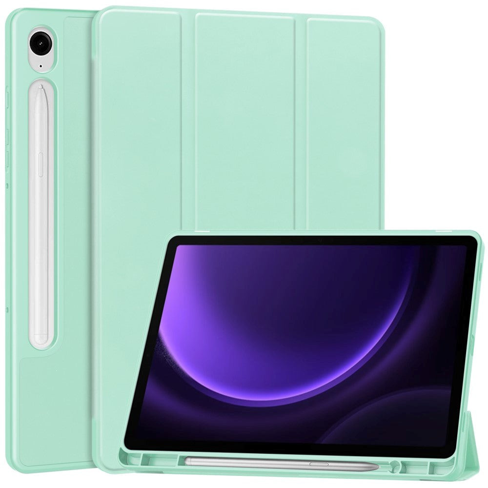 Samsung Galaxy Tab S9 FE Magnetisk Tri-Fold Læder Flip Cover m. Pencil Holder - Mintgrøn