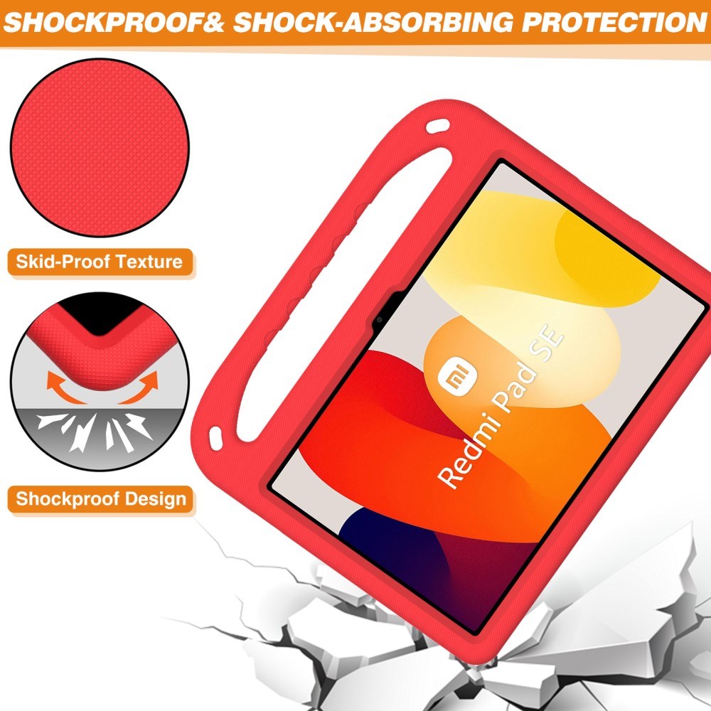 EIDERWOOD Xiaomi Redmi Pad SE Tablet Cover Anti-Drop m. Stå Funktion og Håndtag - Rød