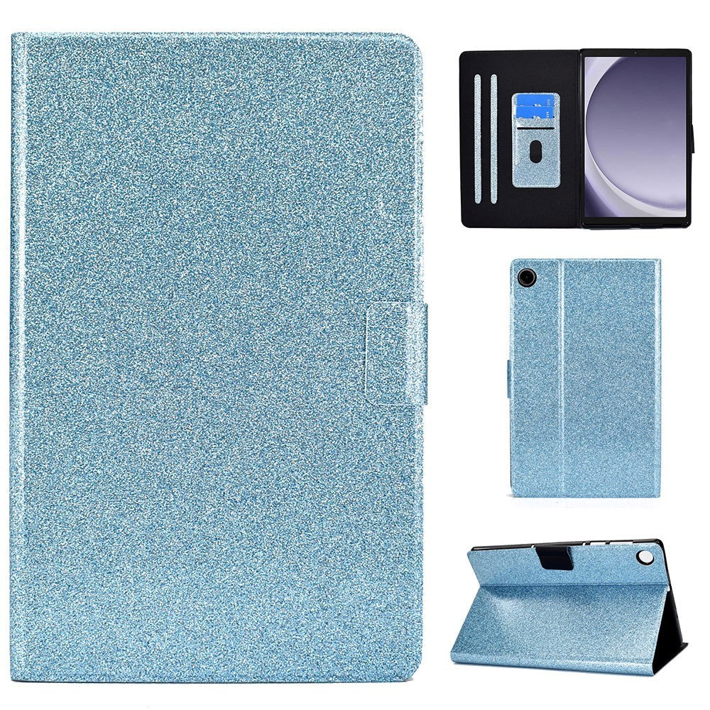 Samsung Galaxy Tab A9 Glitter Cover m. Flipstander & Kortholder - Glitter Blue