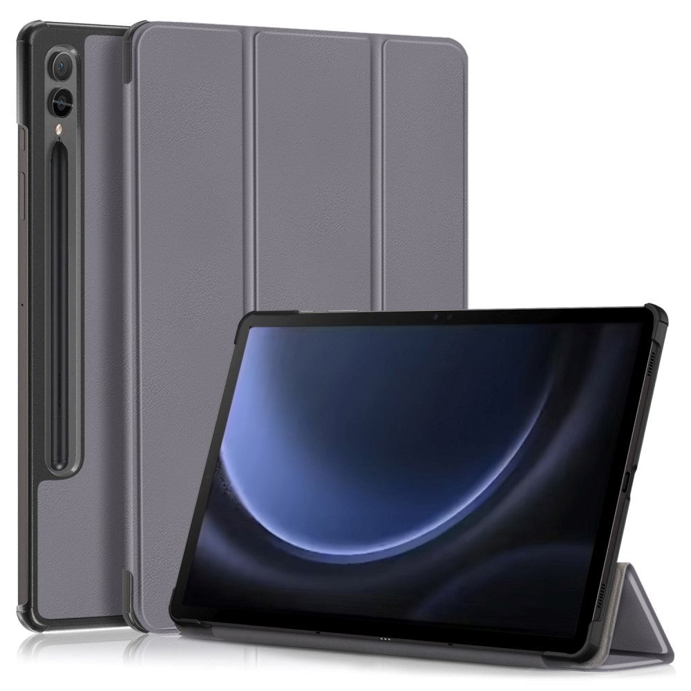 Samsung Galaxy Tab S9 FE + (Plus) Tri-Fold Læder Flip Cover m. Standerfunktion - Grå