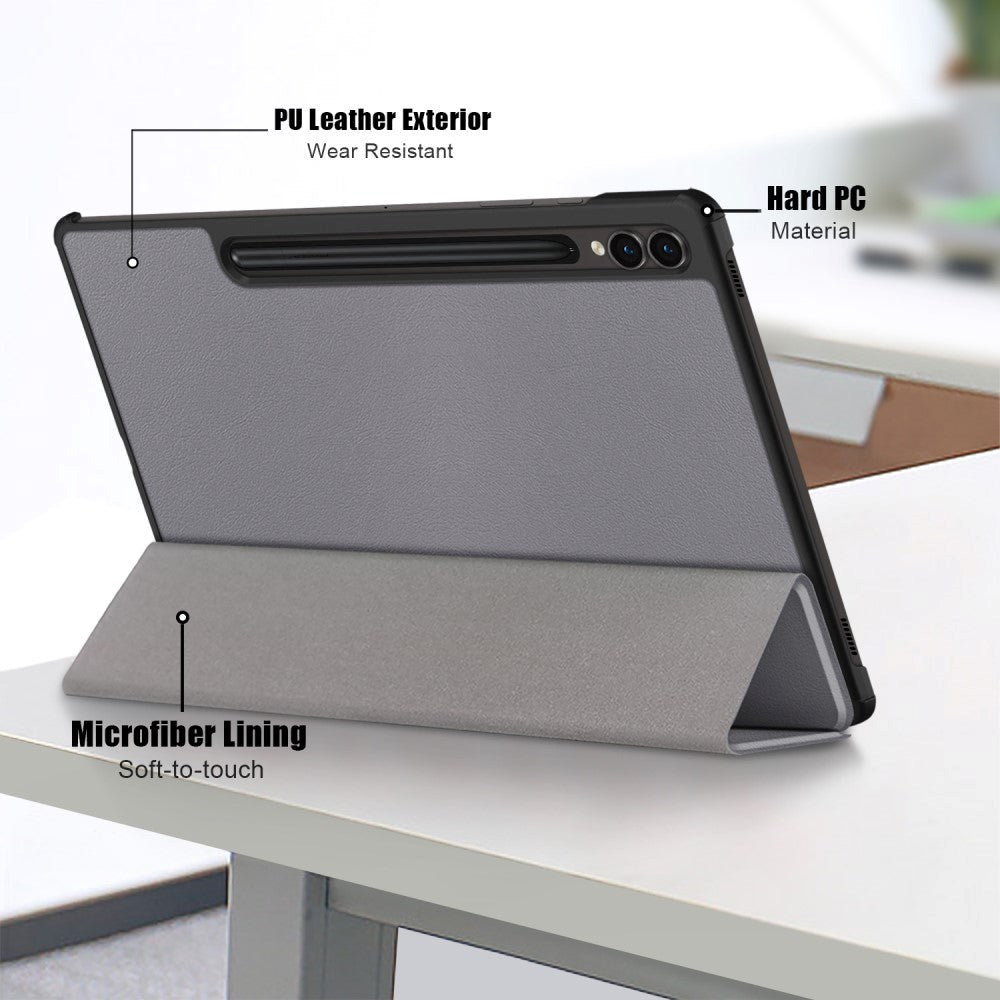 Samsung Galaxy Tab S9 FE + (Plus) Tri-Fold Læder Flip Cover m. Standerfunktion - Grå