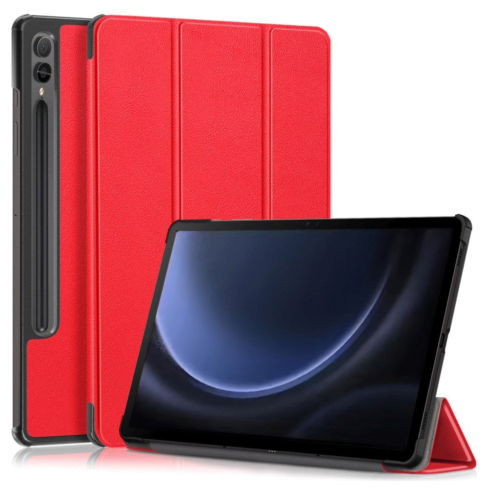 Samsung Galaxy Tab S9 FE + (Plus) Tri-Fold Læder Flip Cover m. Standerfunktion - Rød