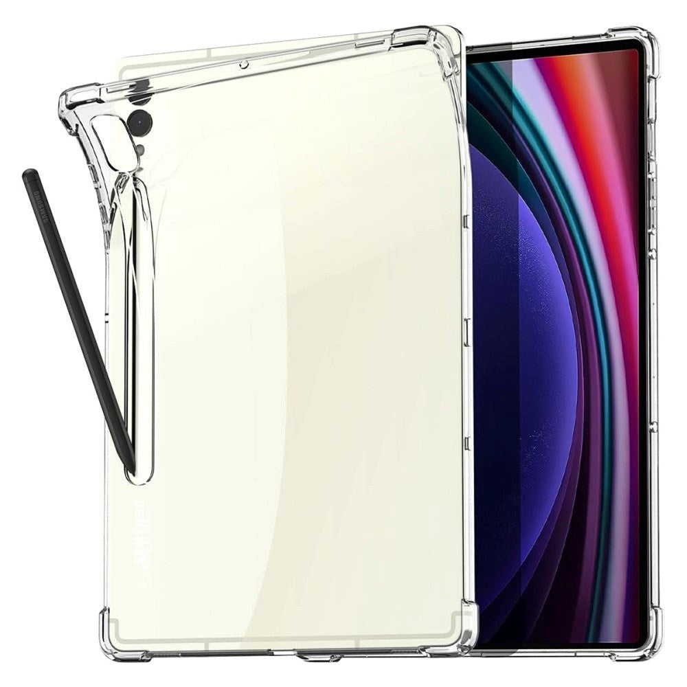 Samsung Galaxy Tab S9 FE+ (Plus) Fleksibelt Plastik Bagside Cover m. Pencil Holder - Gennemsigtig