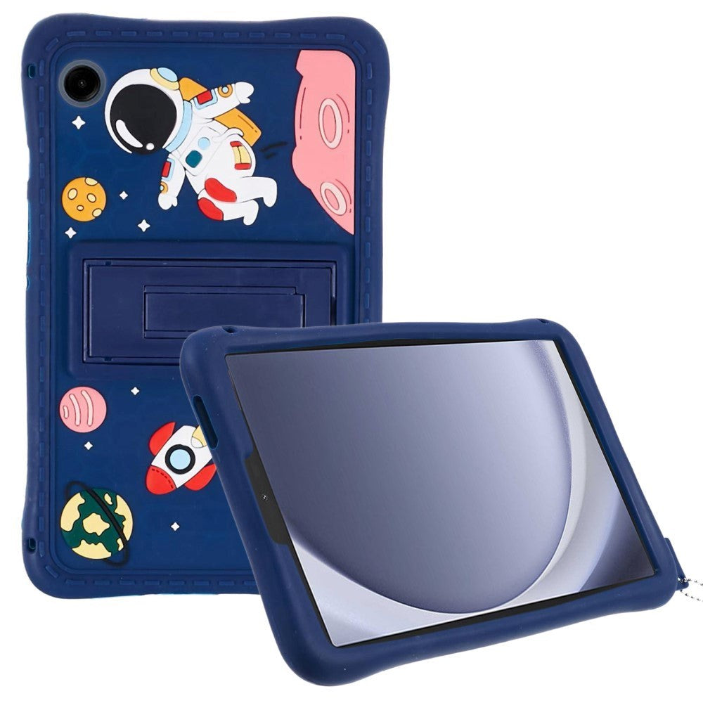 Samsung Galaxy Tab A9 Børne Bagside Cover m. Stander & Cartoon - Mørkeblå