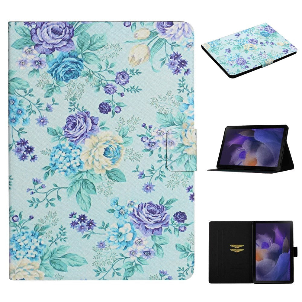 Samsung Galaxy Tab A9 Læder Flip Cover m. Ståfunktion & Kortholder - Lilla Blomster