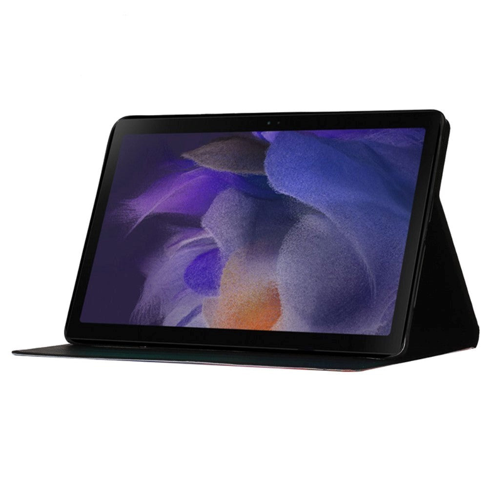 Samsung Galaxy Tab A9 Læder Flip Cover m. Ståfunktion & Kortholder - Hvid / Blå Blomster