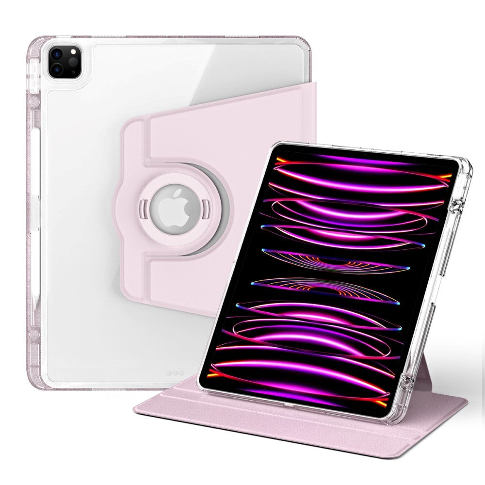 iPad Pro 12.9" (2022 / 2021 / 2020 / 2018) 2 i 1 Hybrid Flip Cover m. Pen Holder og Kameralinse Beskytter - Pink / Gennemsigtig