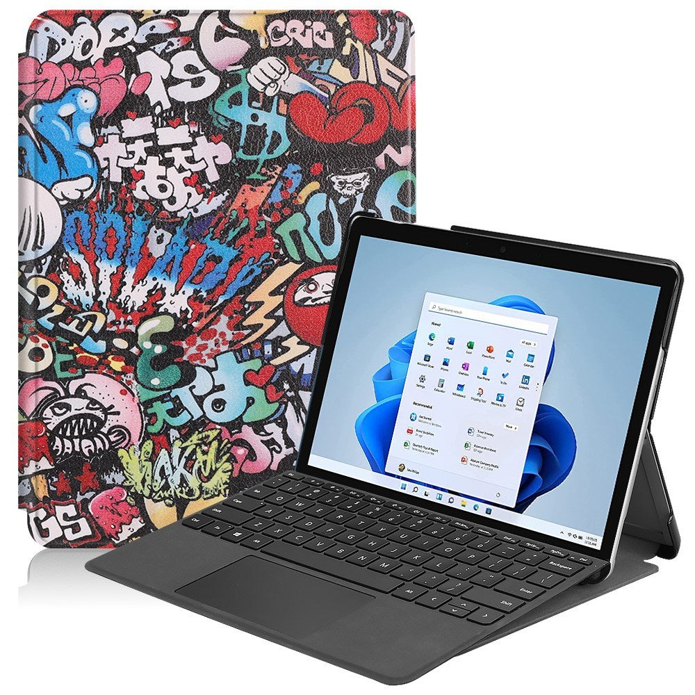 EIDERWOOD Microsoft Surface Go 4 Læder Cover med Ståfunktion - Graffiti