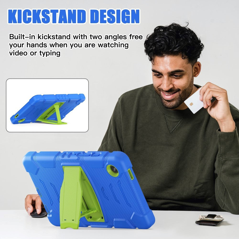 Samsung Galaxy Tab A9 Håndværker Bagside Cover m. Kickstand - Blå / Grøn