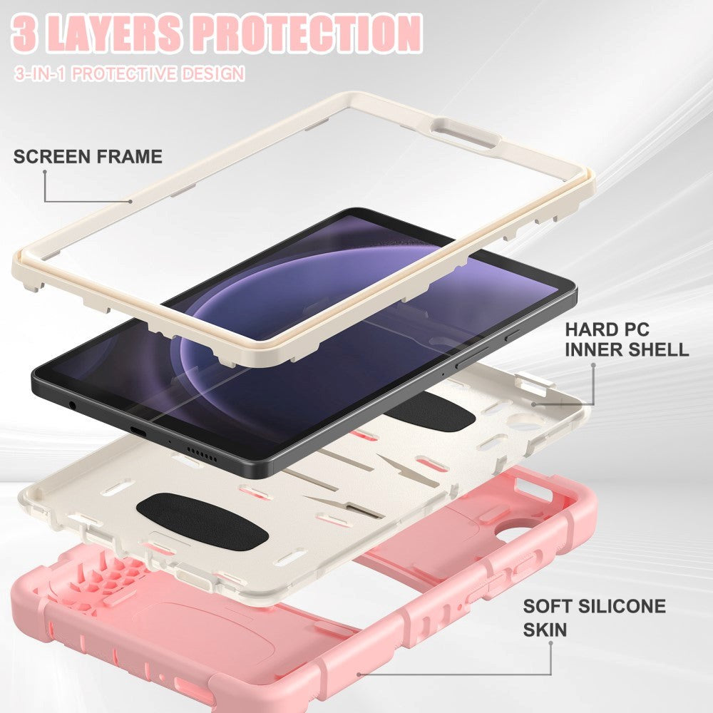 Samsung Galaxy Tab A9 Håndværker Bagside Cover m. Kickstand - Lyserød / Grå