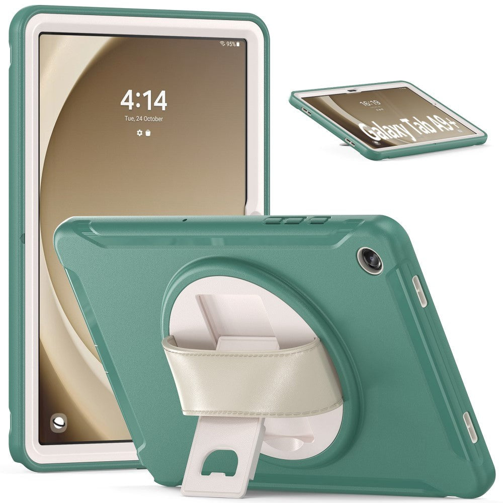 Samsung Galaxy Tab A9+ (Plus) Håndværker Bagside Cover m. Håndholder & Kickstand - Grøn