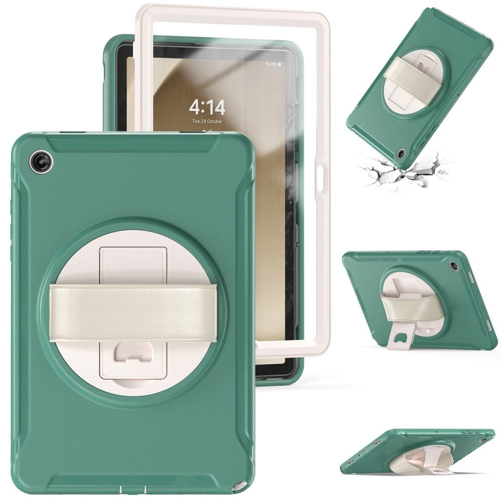 Samsung Galaxy Tab A9+ (Plus) Håndværker Bagside Cover m. Håndholder & Kickstand - Grøn