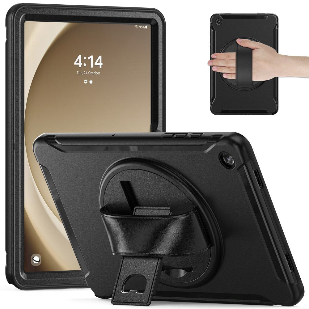 Samsung Galaxy Tab A9+ (Plus) Håndværker Bagside Cover m. Håndholder & Kickstand - Sort