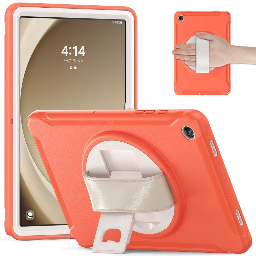 Samsung Galaxy Tab A9+ (Plus) Håndværker Bagside Cover m. Håndholder & Kickstand - Orange