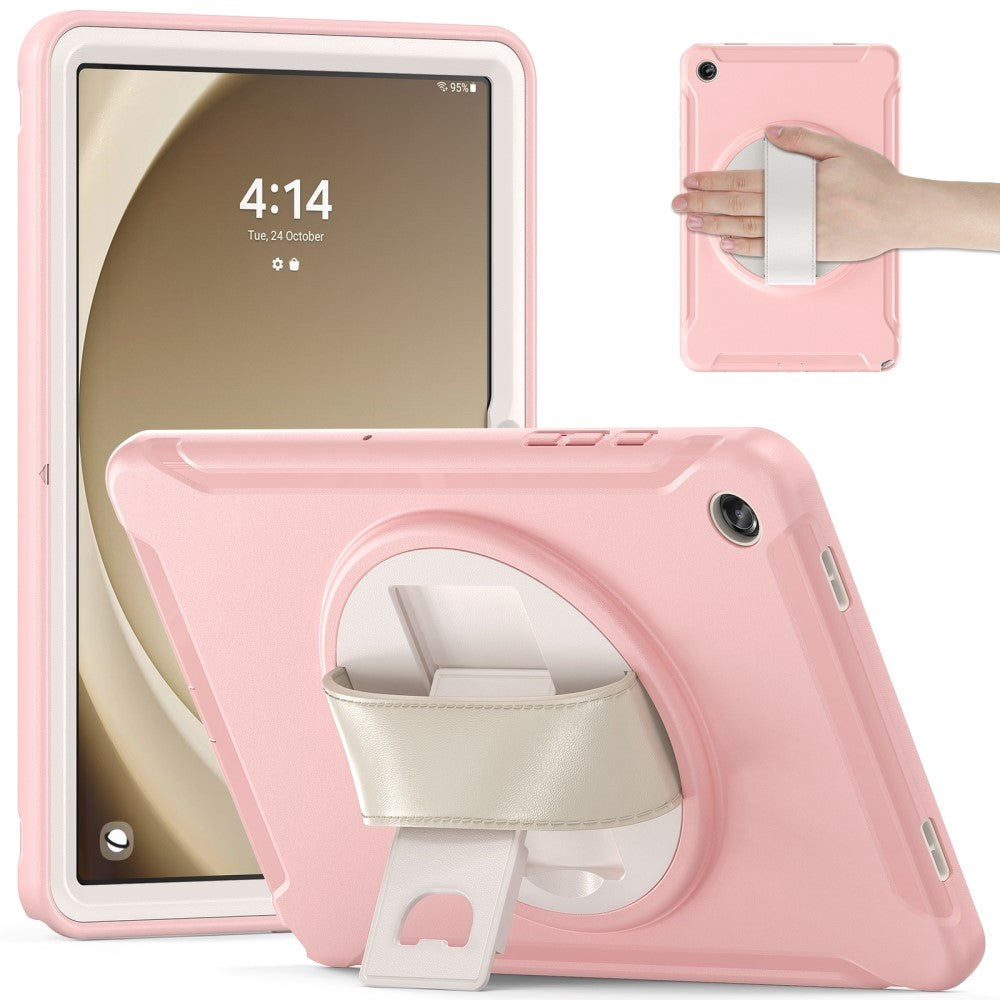 Samsung Galaxy Tab A9+ (Plus) Håndværker Bagside Cover m. Håndholder & Kickstand - Lyserød