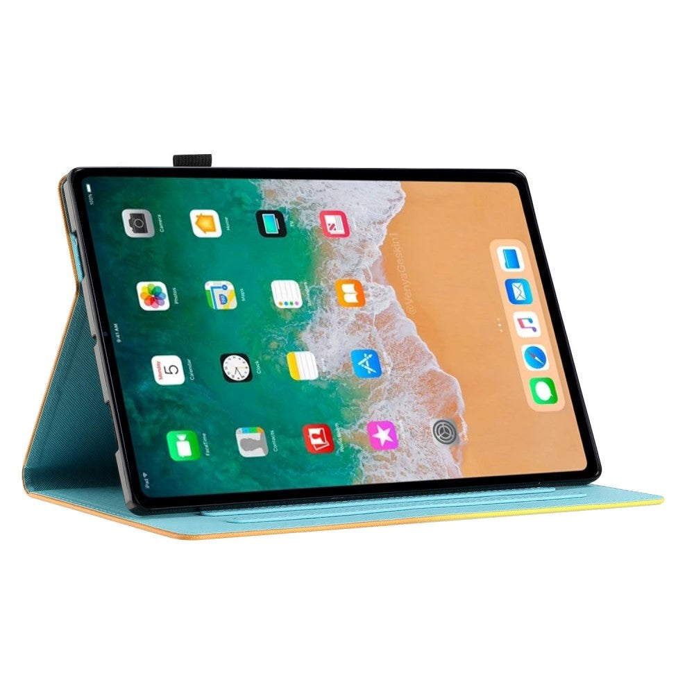 iPad 10.9" (2022) Læder Flip Cover m. Ståfunktion & Kortholder - Sort / Guld Marmor